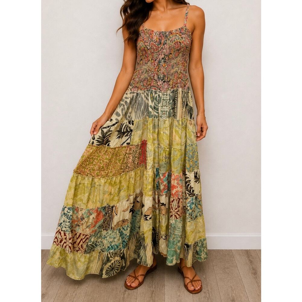 POL Boho Patchwork Maxi Dress